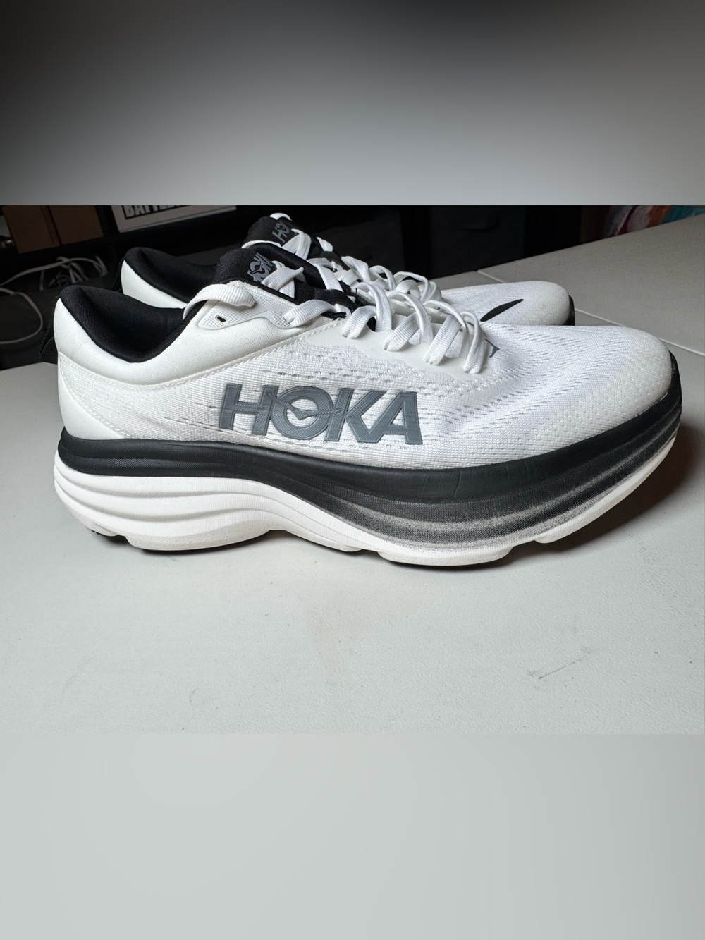 HOKA Bondi 8 Women’s 10 Men’s 8 White Black Running Shoes NWOT